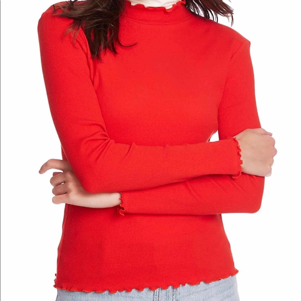 Court & Rowe Lettuce Edge Mock Neck Top